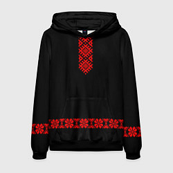 Толстовка-худи мужская Вышиванка народная русская, цвет: 3D-черный