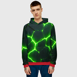 Толстовка-худи мужская Кислотный зеленый разлом, цвет: 3D-красный — фото 2