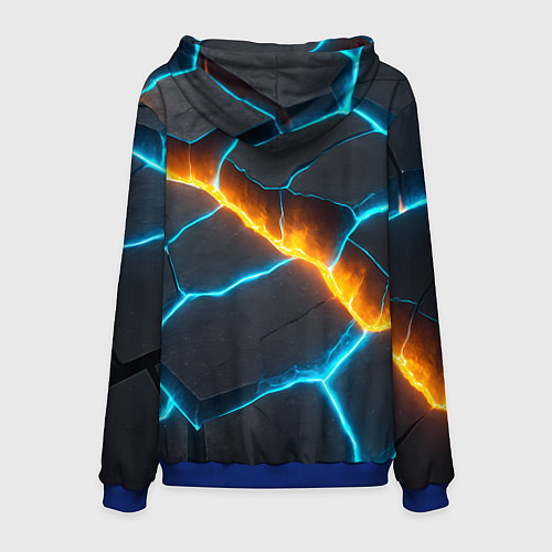 Мужская толстовка Оранжевая лава из синих неоновых плит / 3D-Синий – фото 2