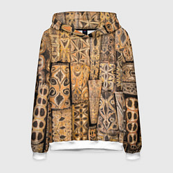 Толстовка-худи мужская Узоры Африки, цвет: 3D-белый