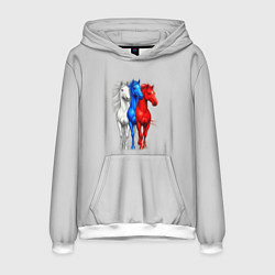 Толстовка-худи мужская Триколор лошади символ 2026 года, цвет: 3D-белый