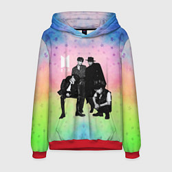 Толстовка-худи мужская BTS черно-белый стиль на радужном фоне, цвет: 3D-красный