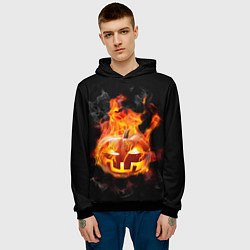 Толстовка-худи мужская Горящая тыква джек, цвет: 3D-черный — фото 2