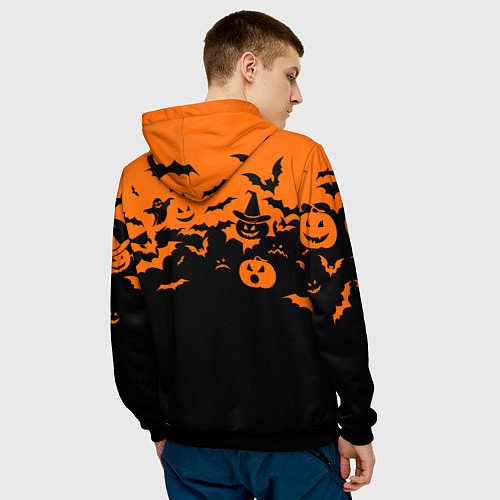 Мужская толстовка Хэллоуин тыквы и призраки / 3D-Черный – фото 4
