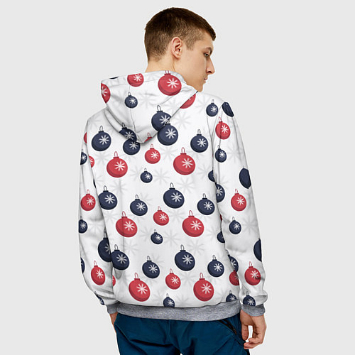 Мужская толстовка Синие и красные новогодние шары со снежинками / 3D-Меланж – фото 4