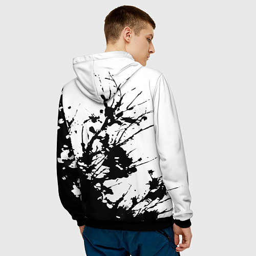 Мужская толстовка Чёрная взрывная краска на белом / 3D-Черный – фото 4