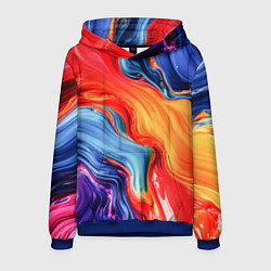 Толстовка-худи мужская Красно-синие масляные краски смешение абстракция, цвет: 3D-синий