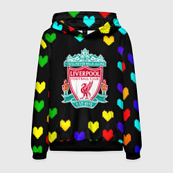 Толстовка-худи мужская Ливерпуль пиксельные сердца, цвет: 3D-черный
