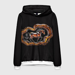 Толстовка-худи мужская Стилизованная бегущая янтарная лошадь, цвет: 3D-белый