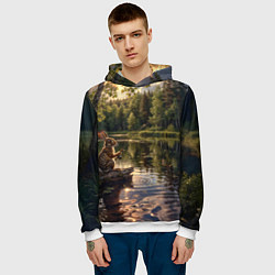 Толстовка-худи мужская Заяц на рыбалке, цвет: 3D-белый — фото 2