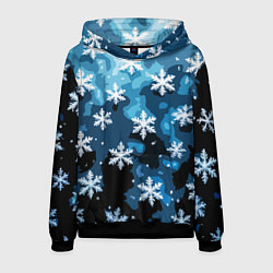 Толстовка-худи мужская Стилизованный паттерн со снежинками тёмно-синий, цвет: 3D-черный