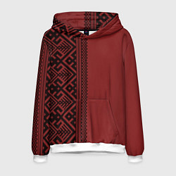 Толстовка-худи мужская Узоры славянские в красном цвете, цвет: 3D-белый