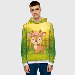 Толстовка-худи мужская Милый олененок на зеленом дворе, цвет: 3D-белый — фото 2