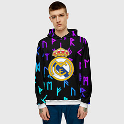 Толстовка-худи мужская Реал Мадрид неоновые символы, цвет: 3D-белый — фото 2