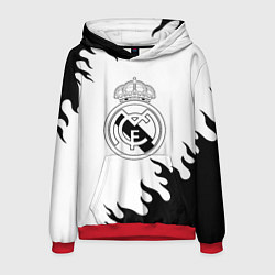 Толстовка-худи мужская Реал Мадрид черный огонь, цвет: 3D-красный
