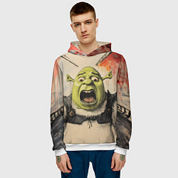 Толстовка-худи мужская Шрек в панике, цвет: 3D-белый — фото 2
