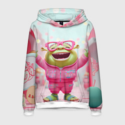 Толстовка-худи мужская Маленький Шрек в розовом, цвет: 3D-белый