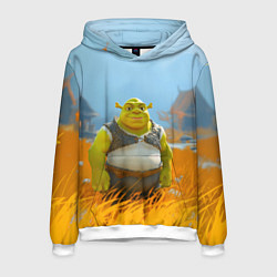 Толстовка-худи мужская Шрек в поле, цвет: 3D-белый