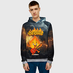 Толстовка-худи мужская Огонь гитарист, цвет: 3D-меланж — фото 2