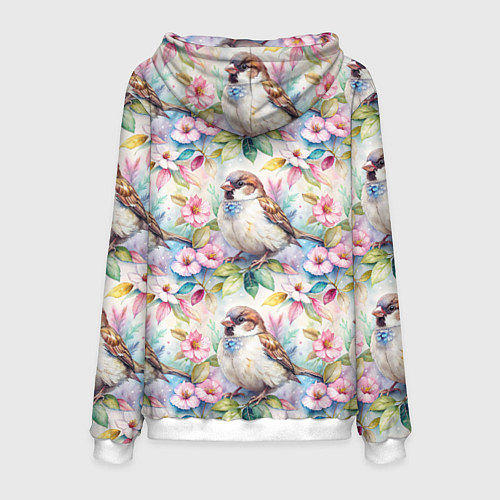 Мужская толстовка Воробей в ярких цветах паттерн / 3D-Белый – фото 2