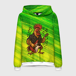 Толстовка-худи мужская Петух гитарист, цвет: 3D-белый