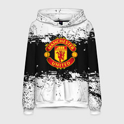 Толстовка-худи мужская Манчестер Юнайтед черно белые краски лого, цвет: 3D-белый