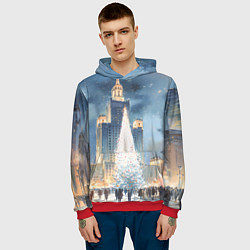 Толстовка-худи мужская Новый год в Москве, цвет: 3D-красный — фото 2