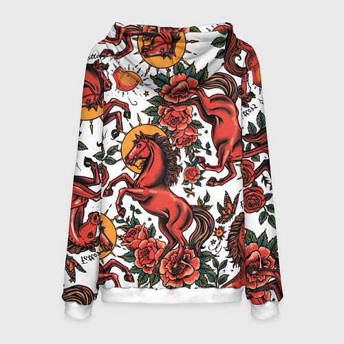Мужская толстовка Красный конь в стиле татуировки / 3D-Белый – фото 2