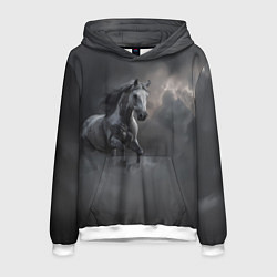 Толстовка-худи мужская Белая лошадь в тумане, цвет: 3D-белый