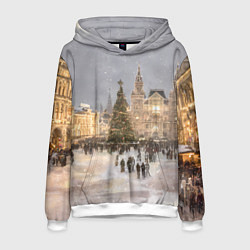 Толстовка-худи мужская Новогодние гуляния в Москве, цвет: 3D-белый