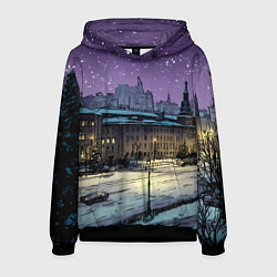 Толстовка-худи мужская Ночь в новогодней Москве, цвет: 3D-черный