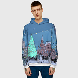Толстовка-худи мужская Новогодняя елка в центре Москвы, цвет: 3D-белый — фото 2