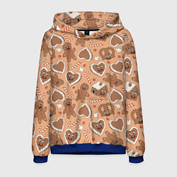 Толстовка-худи мужская Паттерн с новогодним печеньем, цвет: 3D-синий