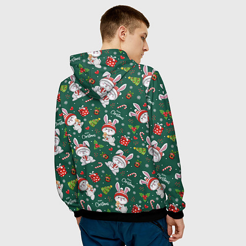 Мужская толстовка Новогодние зайчики / 3D-Черный – фото 4