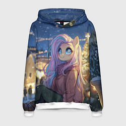 Толстовка-худи мужская Аниме - лошадка в новогодней атмосфере, цвет: 3D-белый