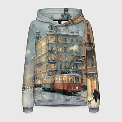 Толстовка-худи мужская Трамваи в зимнем Санкт-Петербурге, цвет: 3D-меланж