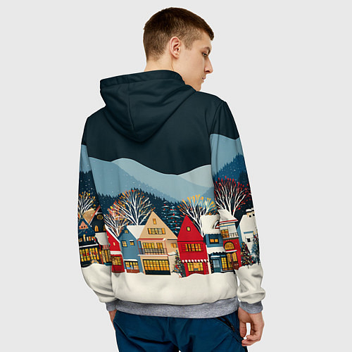 Мужская толстовка Новогодний городок в горах / 3D-Меланж – фото 4