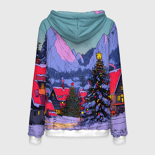 Мужская толстовка Новогодние елки в горном городке / 3D-Белый – фото 2