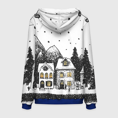 Мужская толстовка Черно-белый новогодний город / 3D-Синий – фото 2
