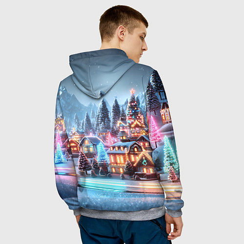 Мужская толстовка Городок в новогодних огоньках / 3D-Меланж – фото 4