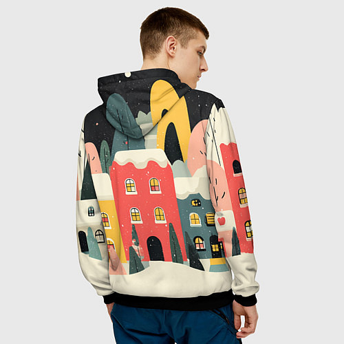 Мужская толстовка Разноцветные новогодние дома / 3D-Черный – фото 4