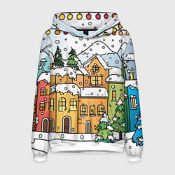 Толстовка-худи мужская Новогодний снегопад, цвет: 3D-белый