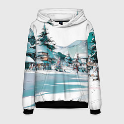 Толстовка-худи мужская Дома и елки - Новый год, цвет: 3D-черный