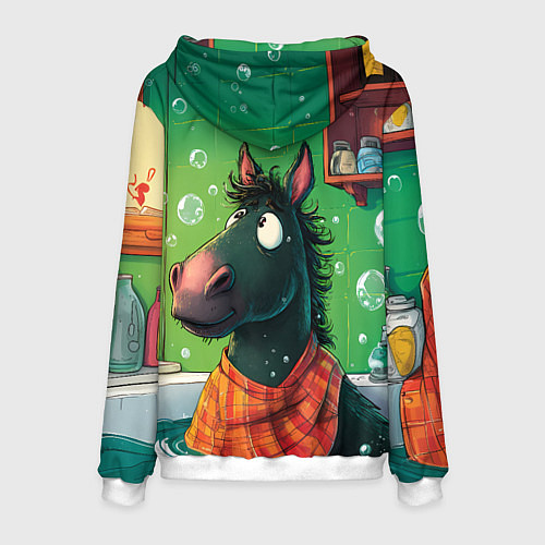 Мужская толстовка Лошадь моется в ванной / 3D-Белый – фото 2