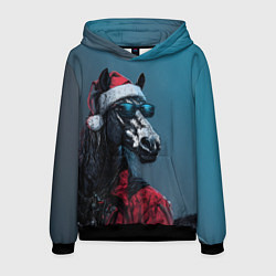 Толстовка-худи мужская Лошадь в новогоднем стиле, цвет: 3D-черный