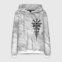 Толстовка-худи мужская Вегвизир - компас рун в виде става, цвет: 3D-белый
