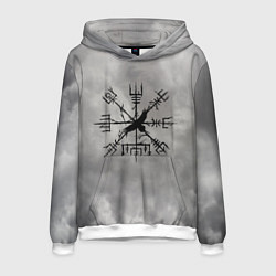 Толстовка-худи мужская Мистический ворон в руническом компасе вегвизир, цвет: 3D-белый