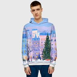 Толстовка-худи мужская Новогодний двор, цвет: 3D-белый — фото 2