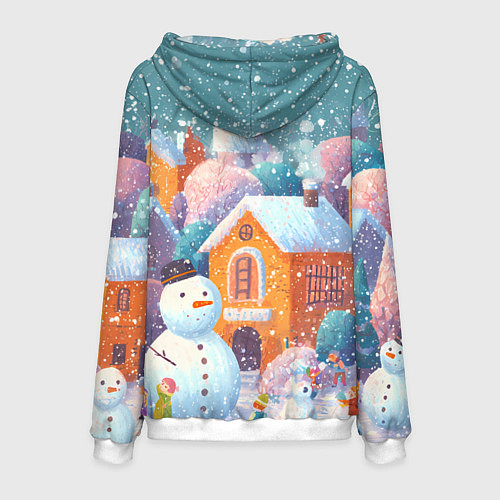 Мужская толстовка Дети во дворе лепят снеговика / 3D-Белый – фото 2
