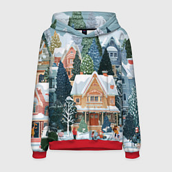 Толстовка-худи мужская Новогодний елочный двор, цвет: 3D-красный